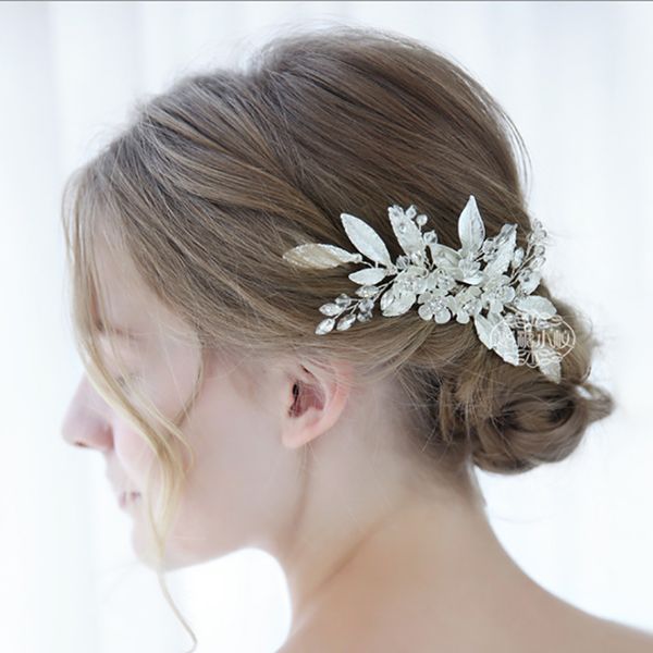 

silver color crystal flower hair combs hair jewelry accessories leaf type head decoration women bridal hair ornament tiara, Golden;white