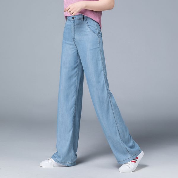 

women fashion 2018 high waist women's wide leg jeans casual pockets trousers women harajuku blue jean slim femme
