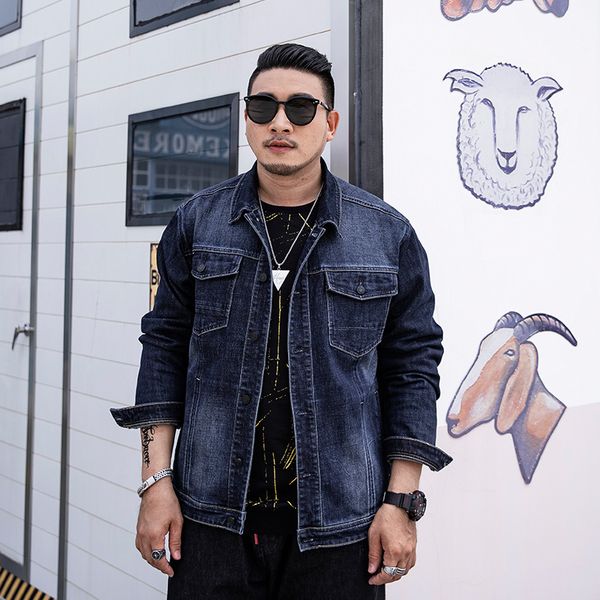 

large size men's wear 2019 autumn cowboy long sweater plus-sized special dark blue loose fat denim jacket n133, Black;brown