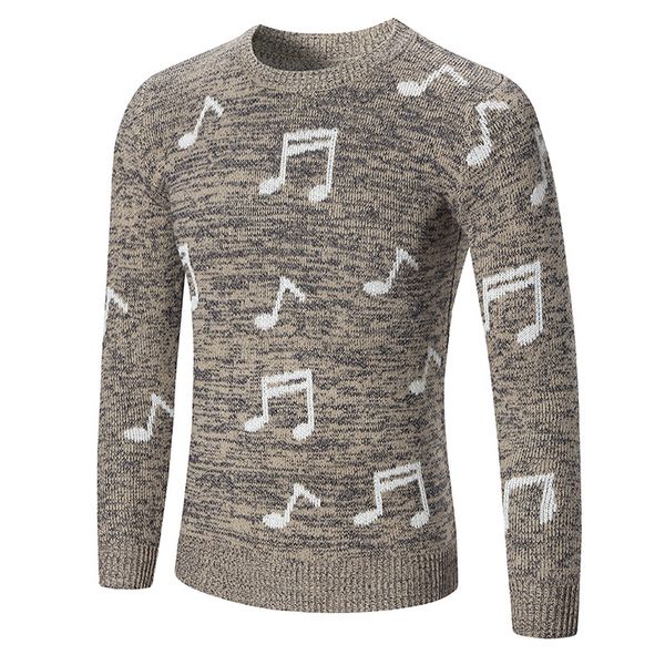 

2017 new brand fashion men o-neck pullover sweater printed music note warm knitting casual slim autumn&winter knitwearclothes, White;black