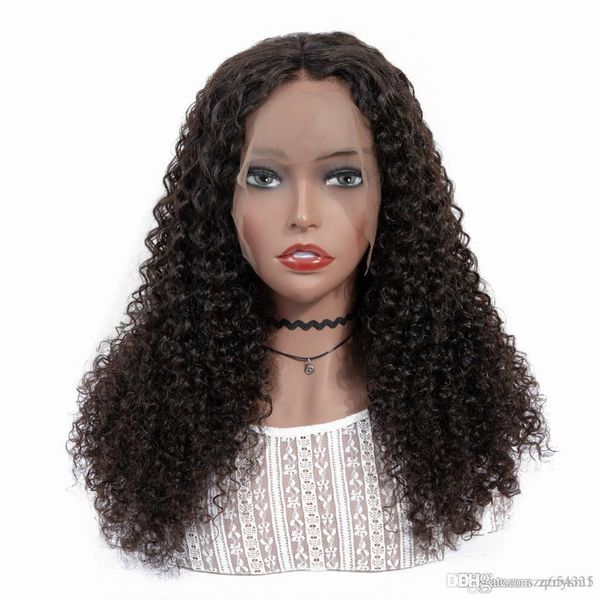 

полный парик шнурка, монгольский kinky завитые человеческих волос с pre щипковых hairline для женщин remy 13 * 4 завитые фронта шнурка челов, Black