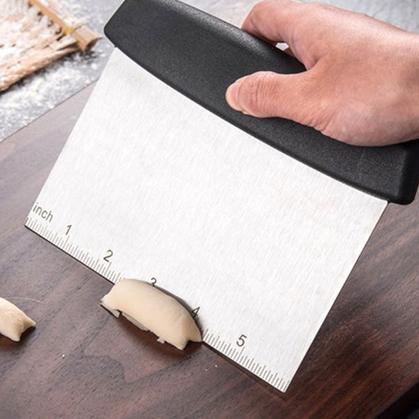 

pizza scraper multifunctional measuring guide baking manual cake bread stainless steel dough cutter flour kitchen tools pastry