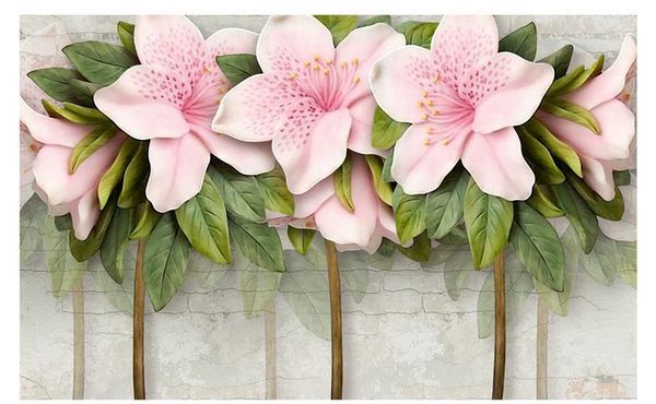 

фото обои 3d стерео тиснением розовые цветы листья кирпичная стена росписи гостиная спальня фон wall3d росписи обоев
