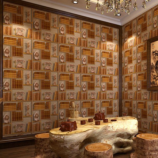 

10m x 0.53m 3d space creative bookshelf library study american retro european wallpaper cafe chinese tv background wall wallpaper