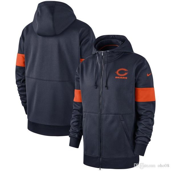 

new mens chicago bears authentic sweatshirt vintage sideline performance full-zip hoodie, Blue;black