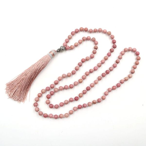 

wholesale 5 pcs handmade weave rhodonite stone round beads elastic braceletmoss agate with tassels classic jewelry, Black