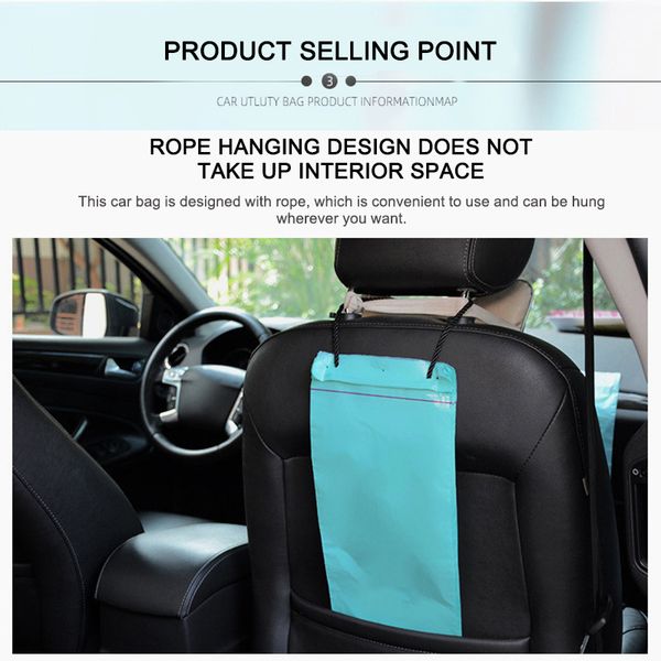 

50pcs car sealable garbage bag auto seat back hanging trash bin trash bag storage car interior accessories leakproof
