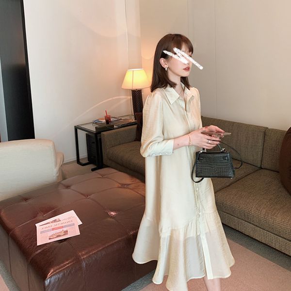 

net red loose slim mid-length chiffon shirt dress 2020 spring and summer new korean-style elegant fishtail skirt