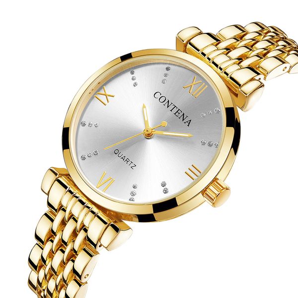 

2019 ladies quartz wrist watches fashion casual watches women's silver stainless steel waterproof clock, Slivery;brown