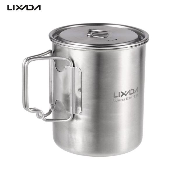 

lixada 750мл нержавеющий стали открытого кемпинг cooking picnic пот портативной вода кубка кружка с крышкой складной ручкой посудой