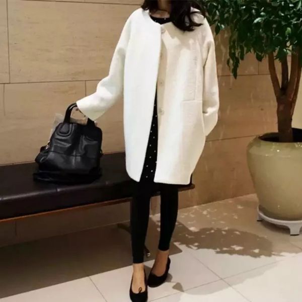 

2020 woman woolen cocoon coat long autumn jacket, Black