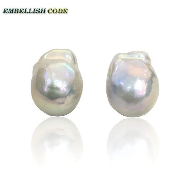 

baroque pearl stud earrings white lustrous tissue nucleated style fire ball shape natural freshwater pearls 925 silver special j190629, Golden;silver