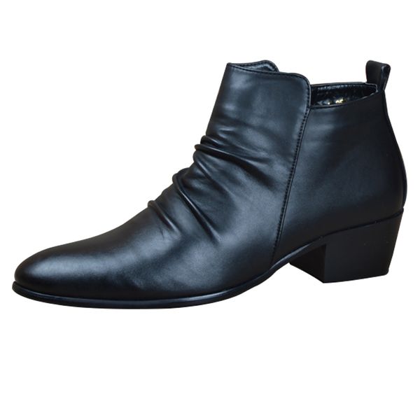 

fashion genuine leather men ankle boots high zip suit shoes black dress boots spring autumn leather shoes men