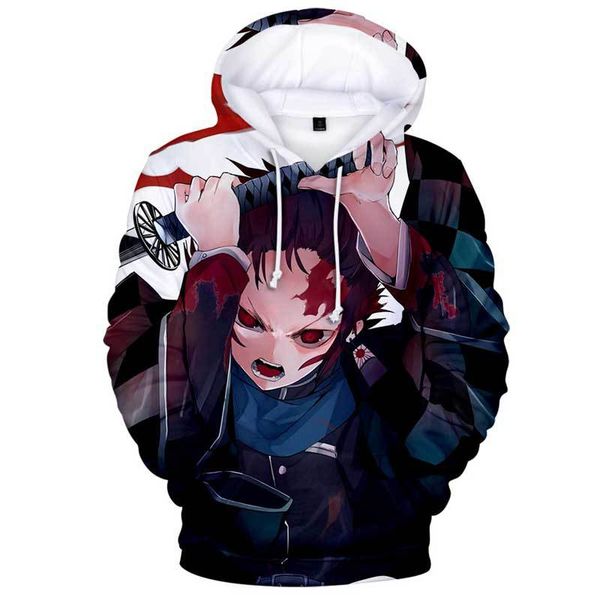 

autumn winter fashion anime hoodies demon slayer kimetsu no yaiba 3d printed hooded sweatshirt menwomen trendy streetwear hoodie, Black