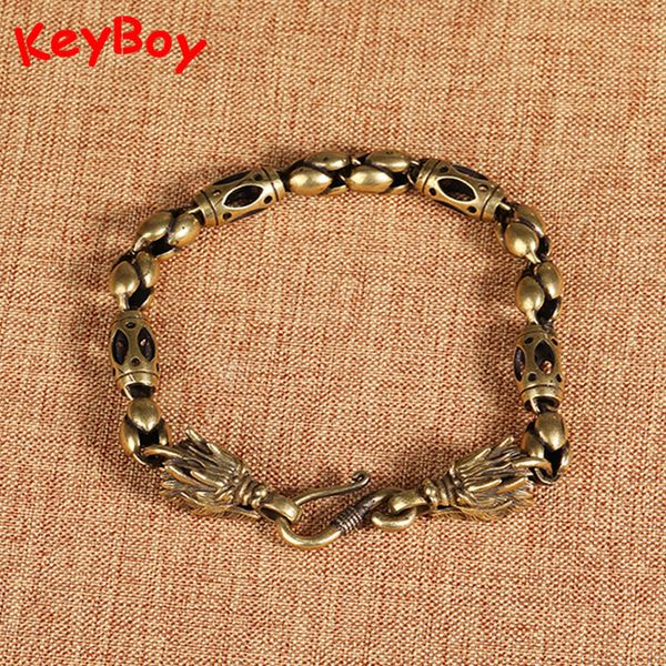 

vintage brass dragon head bracelet punk hip-hop jewelry fashion street hipster hand chain bangles wristband for men women trendy, Black