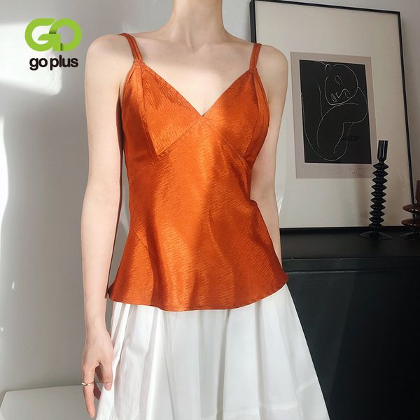 

women's tanks & camis goplus satin summer women korean style v-nevk sleeveless 2021 clothes ropa mujer vetement femme, White