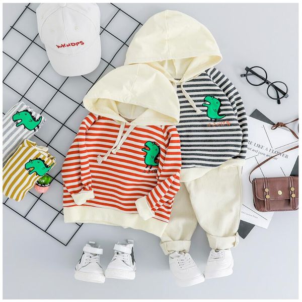 

toddler boys girls clothing sets 2019 autumn baby infant clothes suits striped hooded shirt pants kids children costume suit, White