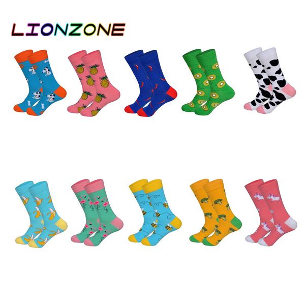 

lionzone 10 пар недавно us8-12 menwomen пары прилив смешные носки короткие хлопок носок уличной 2019 животных фрукты счастливые носки, Black