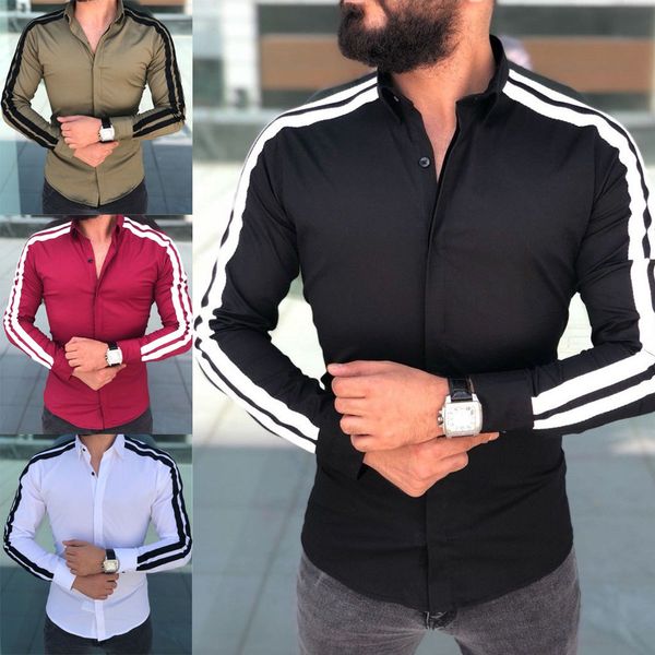 

2019 new spring autumn features shirts men casual striped shirts long sleeve luxury casual office slim fit male dress shirts, White;black
