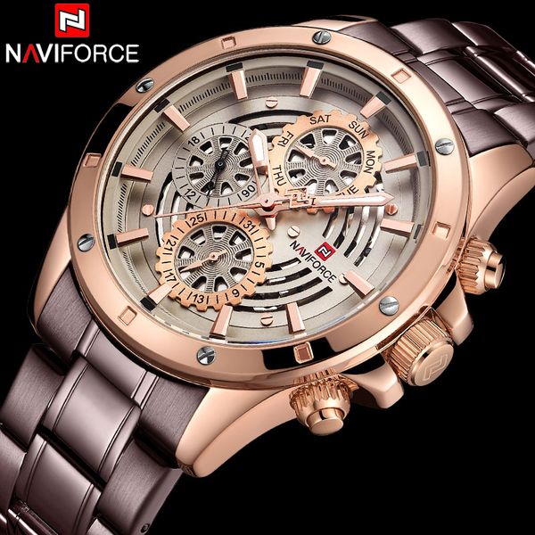 

naviforce new brand quartz watch men watches fashion man wristwatches stainless steel clock relogio masculino saatler, Slivery;brown