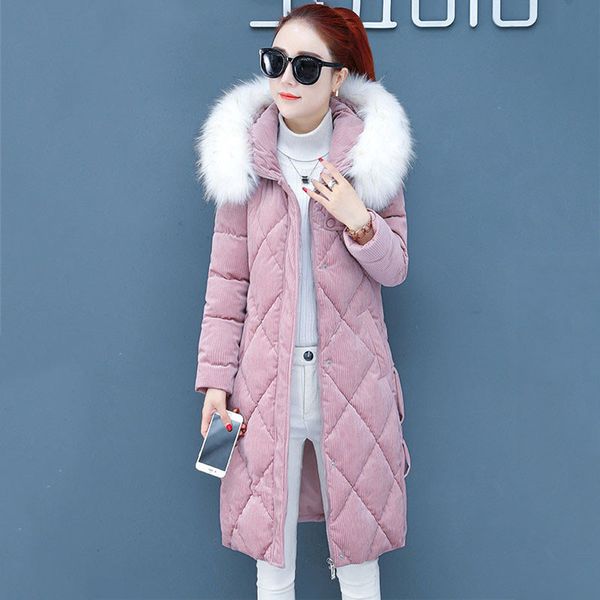 

2019 new women cotton jacket winter thick warm long down cotton parkas coat big fur collar hooded causal female outerwear jiu179, Black