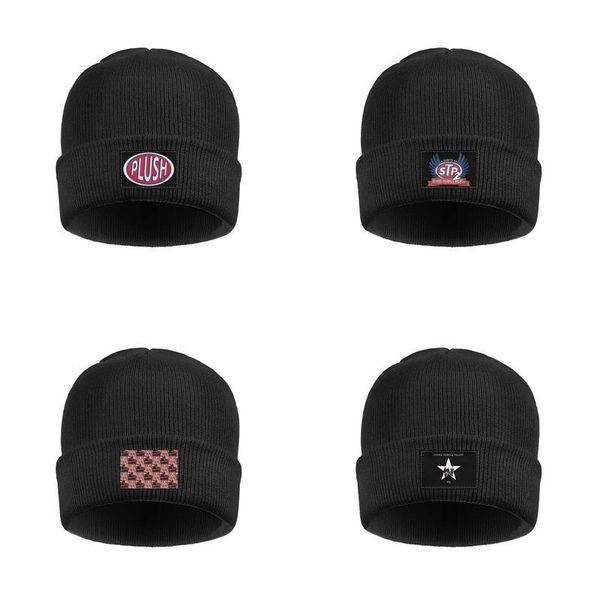 

fashion stone temple pilots tribute plush cuff toboggan watch beanie hat stylish hats no 4 poster core vintage retro logo stp rock band, Blue;gray