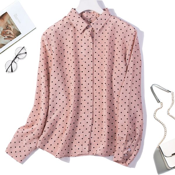 

women's 100% pure silk shirt blouse pink dots office work collared buttons  l xl jn067, White