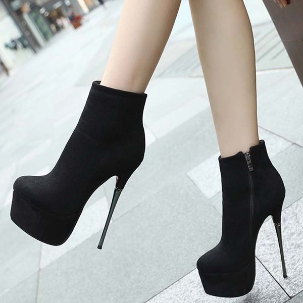 Heißer Verkauf- 16cm Super High Heels Knöchel Plattform Frauen Stiefel Schuhe Frau Herbst Winter Botas Dünne Heels Schwarz #Y0116052Q