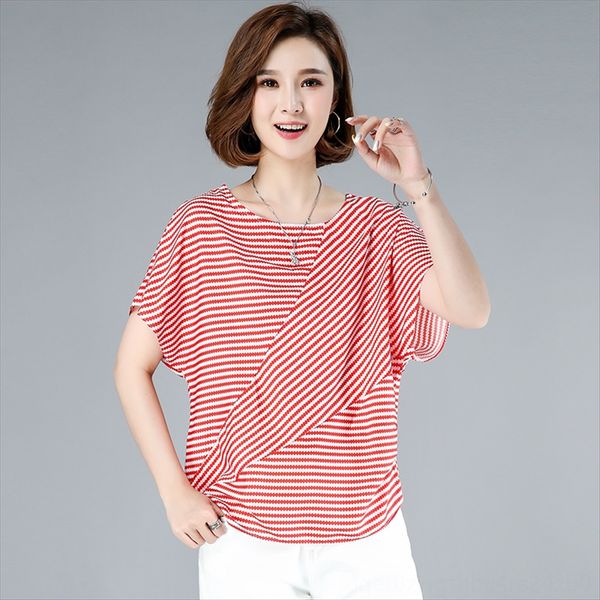 

полосатый с короткими рукавами футболки женщина 2020 городской отдых все-матч свободный пуловер ленивый ветер пуловер топ, White