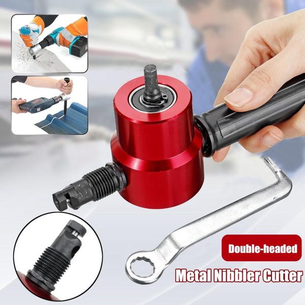 

double headed sheet metal cutting nibbler metal saw cutter 360 degree adjustable drill attachment with wrench