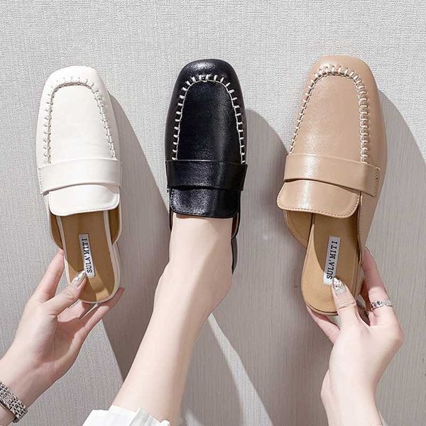 

shoes women loafers ladies' slippers square toe med luxury slides pantofle soft designer cover 2020 pu rubber fashion basic, Black