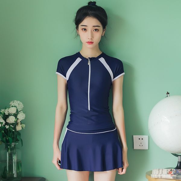 

женский костюм-тройка горячая весна маленький ароматный бриз консервативный сплит юбка стиль боксер купальник студенческий спортивный купаль, White;black