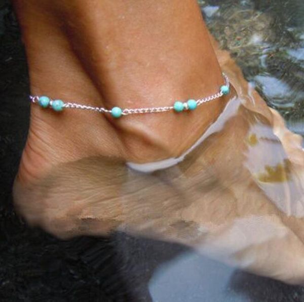 

wholesale alloy chain anklets fashion gold/silver plated anklets jewery summer sell vintage blue beads anklet accessories a0176, Red;blue