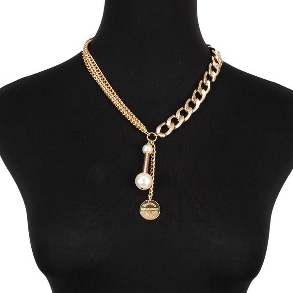 

punk golden heave metal multi-layer big link chain necklace fashion coin pendant new pearl choker collar necklace for women, Golden;silver