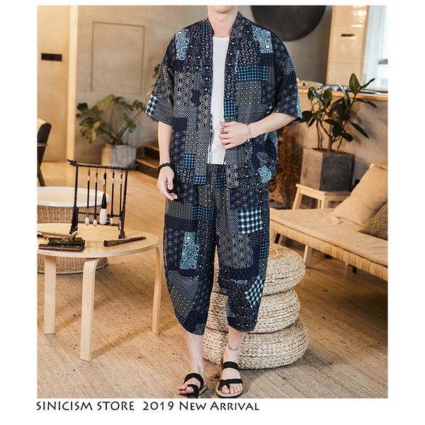 

sinicism store casual print men's sets streetwear 2019 summer chinese style mens tshirts and beach shorts male track suit 5xl, Gray