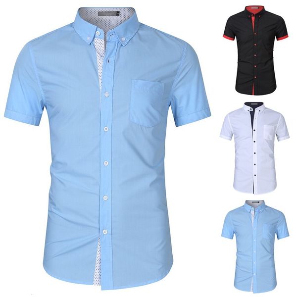 

2019 men fashion casual short sleeved sales men casual summer solid button short sleeve turn-down collar shirt blouse s-2xl, White;black