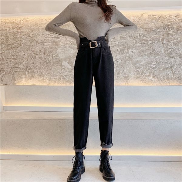 

jujuland vintage high waist jeans woman skinny black mom boyfriend jeans for women denim pants female trousers streetwear 9752, Blue