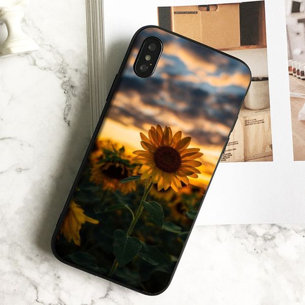 

coque luxury sunset sunflower phone case for iphone 11 pro xs max xr 8 7 6s plus 5 se case soft black tpu silicone cover.