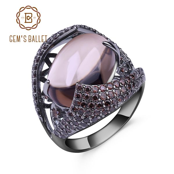 

gem's ballet natural smoky quartz gemstone cocktail ring 925 sterling sliver vintage gothic rings for women gift party jewelry, Slivery;golden