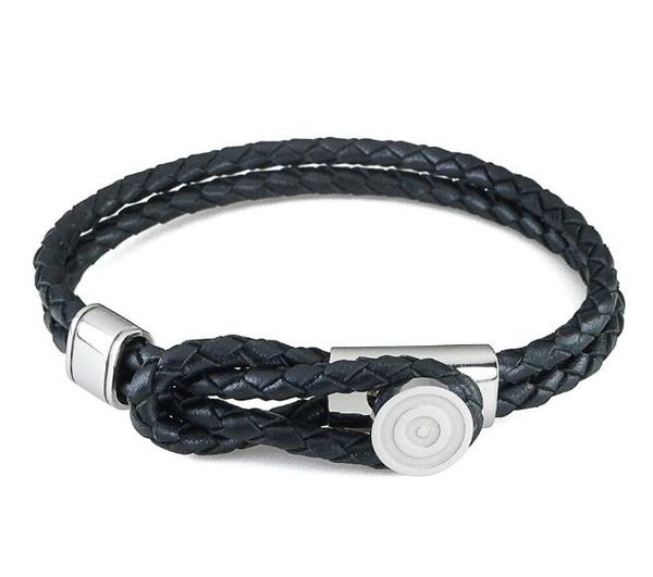 Simples de couro corda pulseira primeira camada do couro trançado corda pulseira de couro de aço inoxidável dos homens negros WY742
