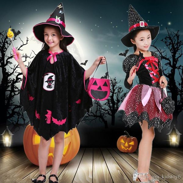 

3 styles dress halloween children's clothing witch elf bat punpkin dress cosplay cloak witch bat suit pumpkin dress hat set