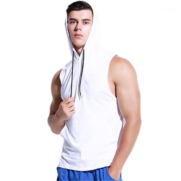 

hooded drawstring natural color mens underwear training sports casual underwear fitness skinny mens tank mens, White;black
