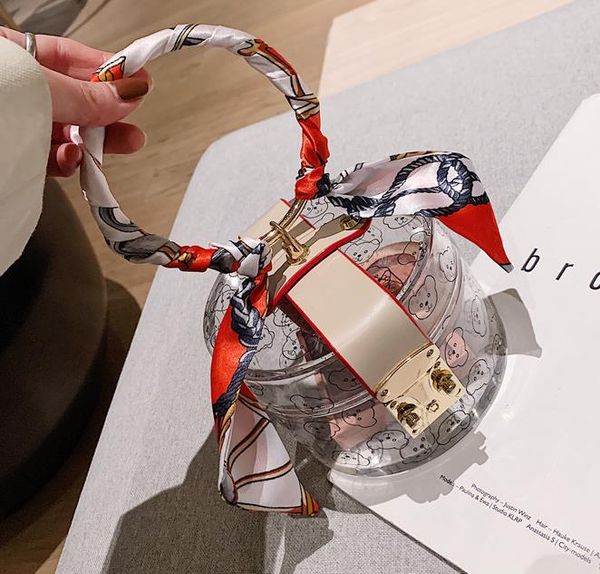 

transparent designer handbags 2020 new fashion scarf wild handbag retro small round bag ing