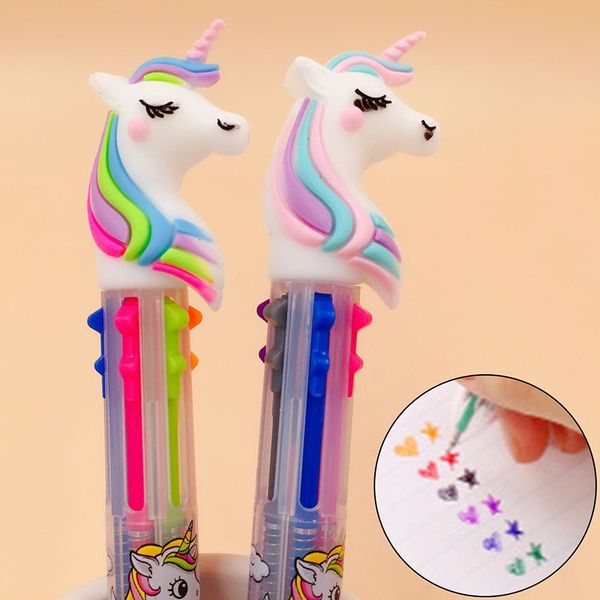 

Cute 6 color in 1 unicorn ballpoint pen ilica rainbow kawaii ball pen for kid gift creative tudent item korean tationery