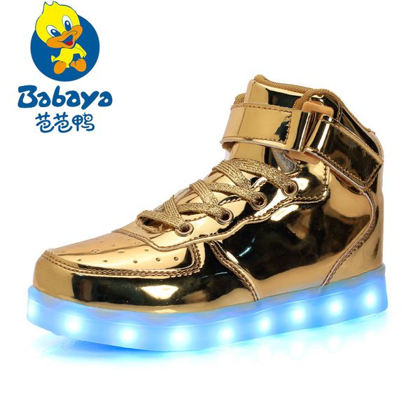 

babaya children usb charging colorful led light shoes patent leather led luminous girls sneakers boys sports shoes glowing, Black;red