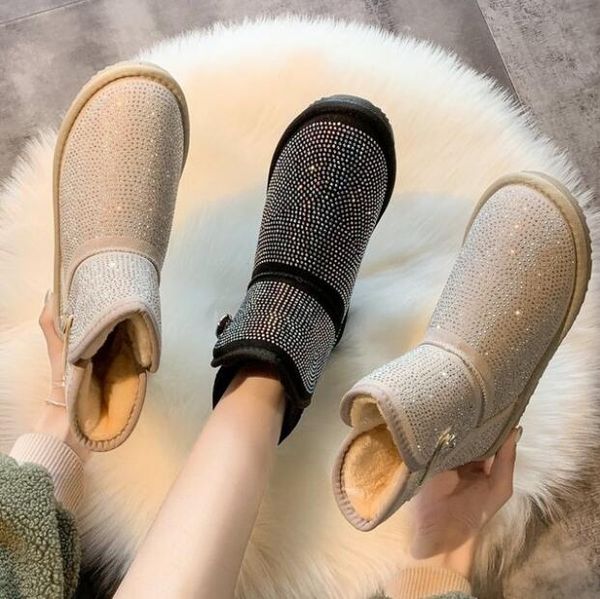 

snow boots female bright diamond 2020 winter new fashion short tube cotton boots thick velvet outdoor warm snow women, Black