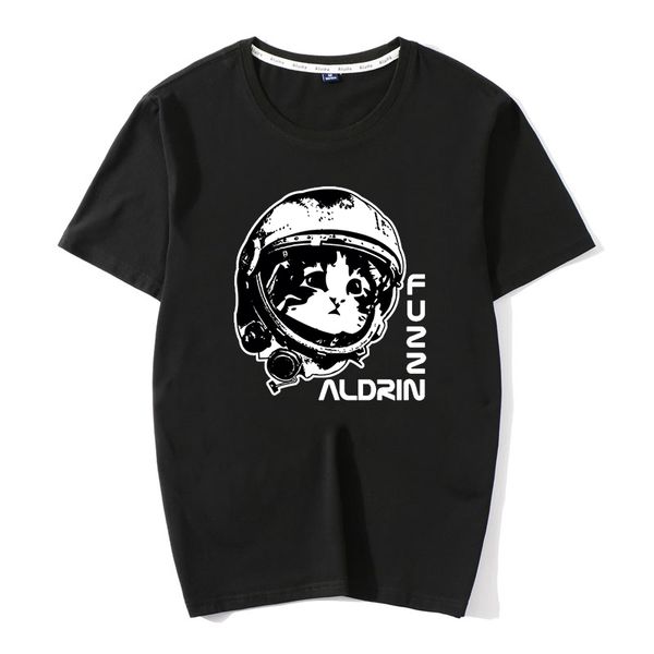 

fashion men t shirt cats on synthesizers in space - fuzz aldrin t-shirt men summer clothing street wear animal cotton tee, White;black