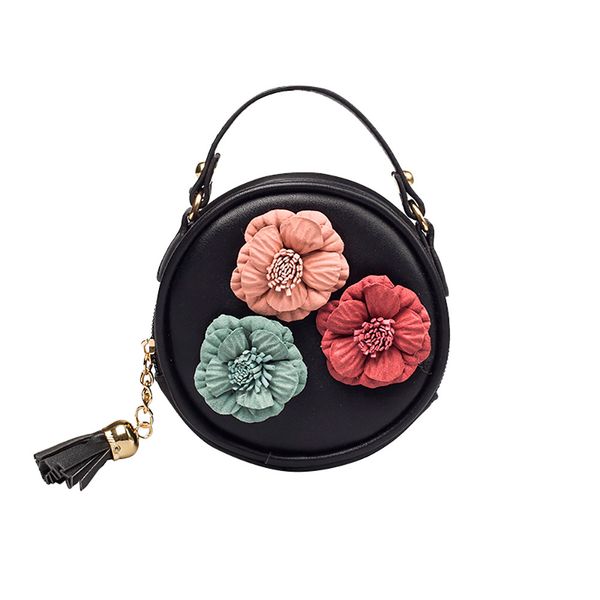 

children tassel circle-shape floral handbag shoulder bag mini messenger bag pretty style daily
