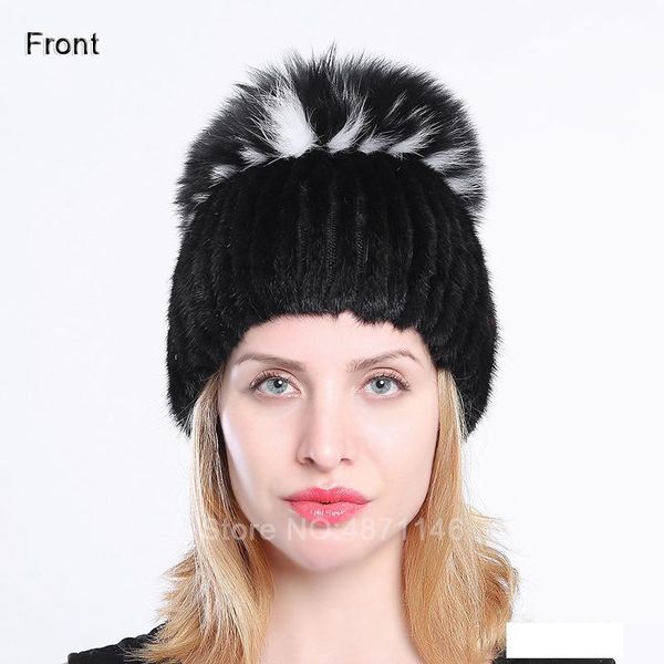 

autumn female girl women lady winter real kitting hat woollen lining fur ornament pompom hats skullies beanies, Blue;gray
