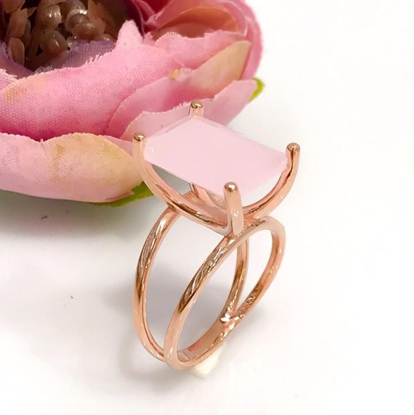 

big baguette pink quartz italian quality silver ring, Golden;silver